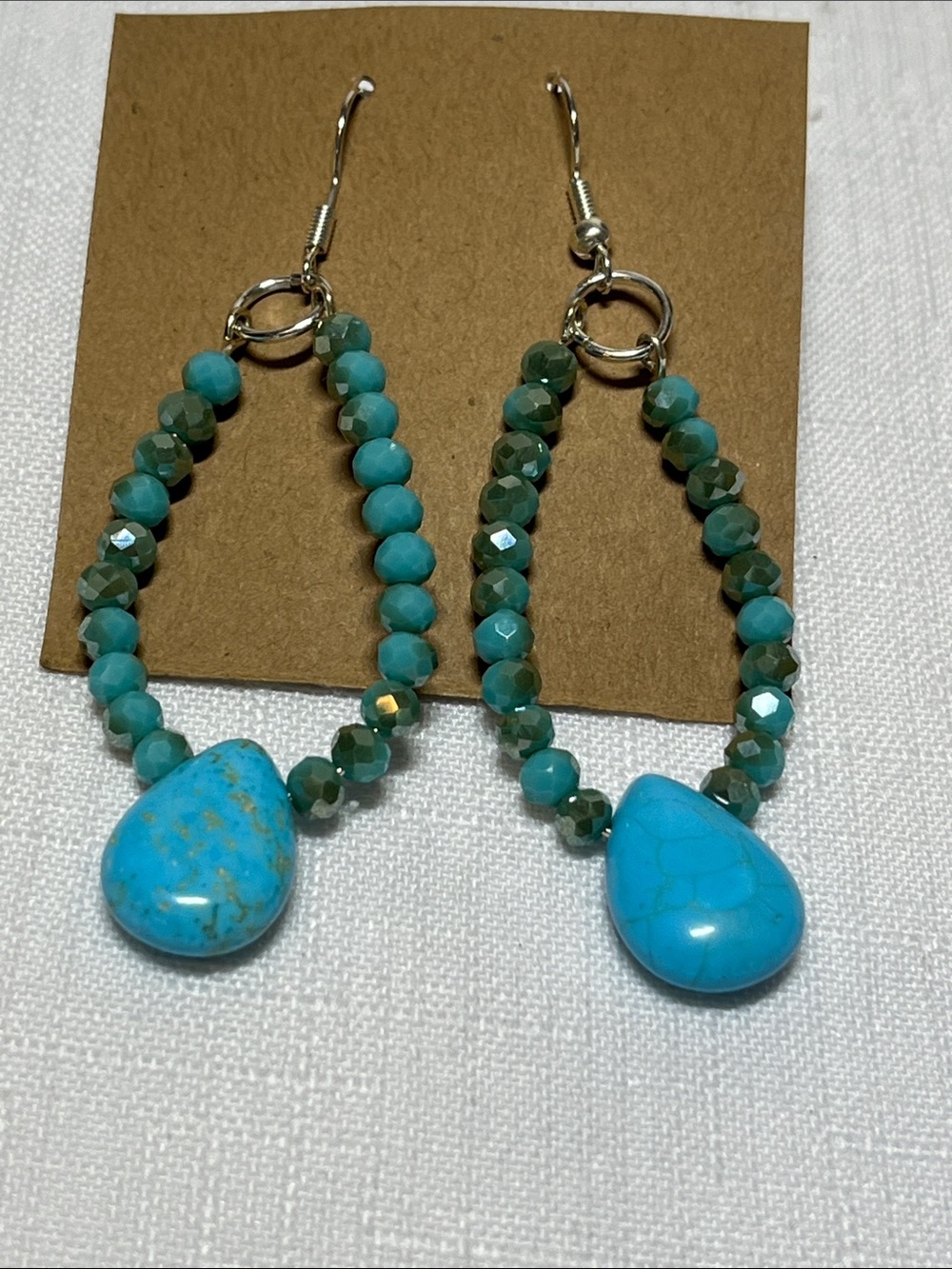 Turquoise Teardrop Beaded Dangle Earrings 
New